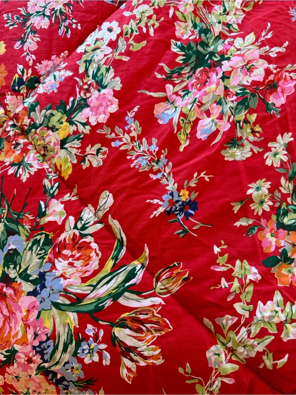 Vintage 90s Ralph Lauren Belle Harbor Queen Comforter.Red with Pink+Blue Floral